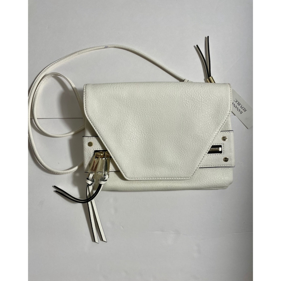 Banana Republic White black gold Envelope Crossbody Bag detachable strap zipper - Picture 9 of 9